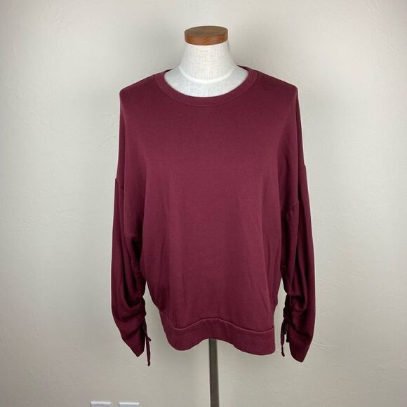 Fabletics Scrunched Sleeve Pullover Sweater - Maroon - Picture 2 of 7